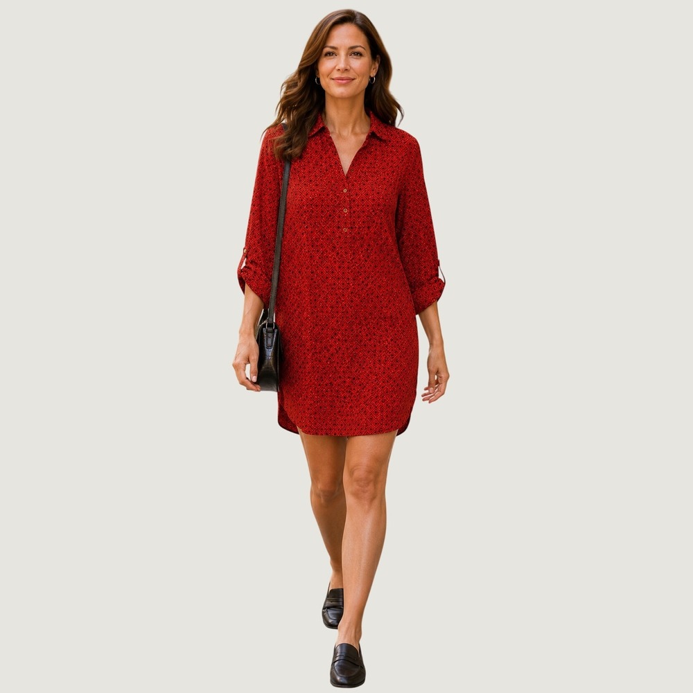 The Limited Womens Small Red Black Striped Shirt Dress Long Sleeve Collared